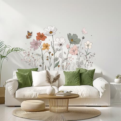 ANNA QUEEN Botanical Flower Wall Decals Peel and Stick, Minimalist Wildflower Wall Stickers, Floral Wall Decor Removable Vinyl Wall Art for Bedroom Living Room Home Decor by ANNAQUEEN