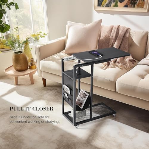 Colima C Shaped End Table with Charging Station (Black, Extra Large) - Image 3
