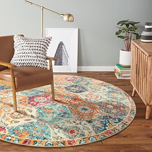 Lahome Moroccan Washable Round Area Rug, Round Rug 5ft Soft Non-Slip, Non-Shedding Distressed Circle Carpet for Bedroom Living Room Bathroom Nursery Kitchen Elise, Burnt Orange - Image 6