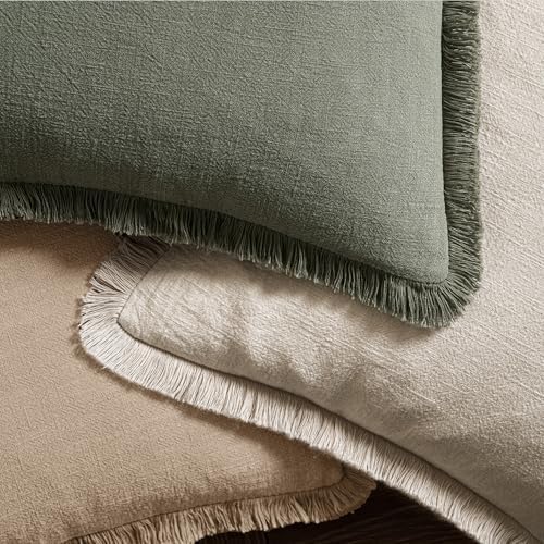 MIULEE Boho Linen Fringe Decorative Throw Pillow Covers Camel 20x20 - Image 4