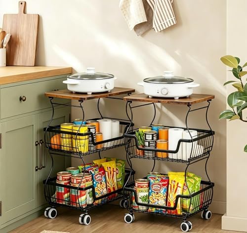 2 Pack 3 Tier Pantry Floor Organizeron with Wheels by FoldingFurniture