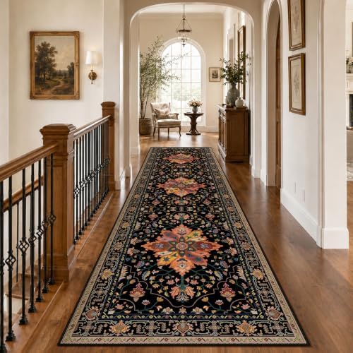 RELEANY Washable Area Rug, Runner 3'x10', Black/Colorful by RELEANY