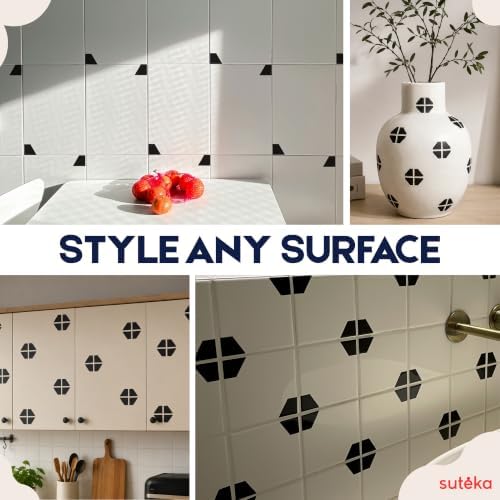 Suteka Tile Decals for Bathroom Wall Decor, Nordic Geometric Vinyl Set | Tile sticker, soak in water, place, then set with heat, smooth tile only, 30 pieces, kitchen backsplash, nordic home style - Image 6