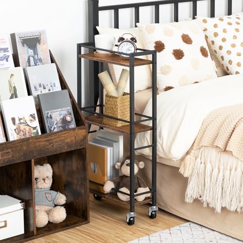 MAHANCRIS Slim Rolling Cart, Mobile Kitchen Cart on Wheels, Narrow Storage Cart for Small Space, Small Bar Cart, for Bathroom, Laundry, Living Room, Rustic Brown RCHR1501Z - Image 4