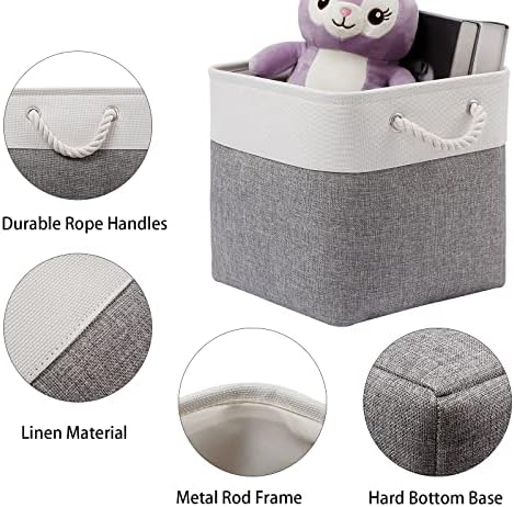 Cube Storage Bins, 6 Pack Collapsible Fabric Storage Cubes, 11 Inch Cube Organizer Bins with Handles (White/Gray) - Image 3