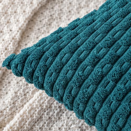 MIULEE Decorative Throw Pillow Covers 20x20 Teal Blue Textured Corduroy - Image 2