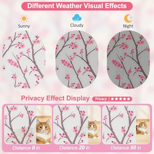 Countewol Stained Glass Privacy Window Film Static Cling Window Film Anti-Glare UV Protection Removable Decorative Window Clings for Home（Frosted Sakura 78.7" L*35.4" W - Image 3