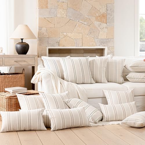 Hckot Dusty Blue Throw Pillows Covers 22x22 Decorative Stripe Pillow Covers - Image 6