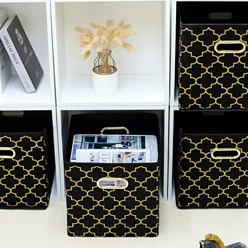 Fabric storage bins Cubes, Fabric Cube Organizer with Handle, Foldable Cube Bins for Cloth or Accessary Storage, 11x11x11, Set of 3, (Black Gold) - Image 5