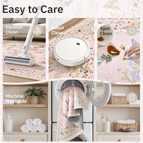 Soalmost Dog 6x9 Pink Area Rugs for Baby Girl Nursery, Washable Soft Rug - Image 6