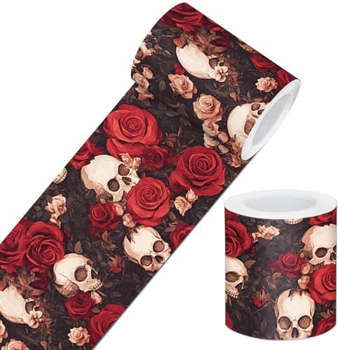 IVN Wallpaper Border Peel and Stick Wall Skull and Rose Floral 4x196 Inch | Wall Trim Self Adhesive Borders for Walls Mirror Border Frame Accent Strip for Bedroom Kitchen LivingRoom Decor by IVN