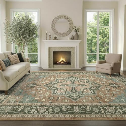 6x9 Ft Large Area Rugs for Living Room, Soft Non-Slip Machine Washable Rug, Vintage Stain Resistant Carpets for Bedroom Nursery Dining Room Home Decor (Brown) - Image 2