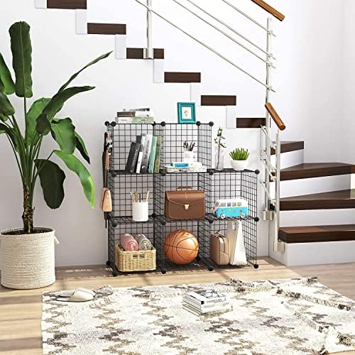 C&AHOME Wire Cube Storage, 8-Cube Organizer Metal C Grids Storage, Storage Bins Shelving, Modular Book Shelf, DIY Closet Cabinet Ideal for Living Room, Home, Office 24.8" L x 12.4" W x 48.4" H Black - Image 4