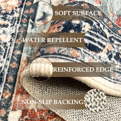 RELEANY Washable Area Rug, Runner 2'x8', Beige/Blue/Orange - Image 3
