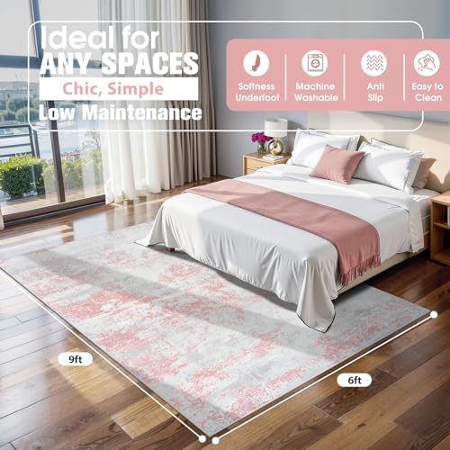 Aelenmu 6x9 Area Rugs for Living Room Washable Bedroom Dining Room Pink - Image 2
