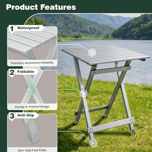 SUNNYFEEL Folding Camping Table - Lightweight Aluminum Portable Picnic Table for Cooking, Beach, Hiking, Travel, Fishing, BBQ, Indoor Outdoor Small Foldable Camp Tables - Image 3