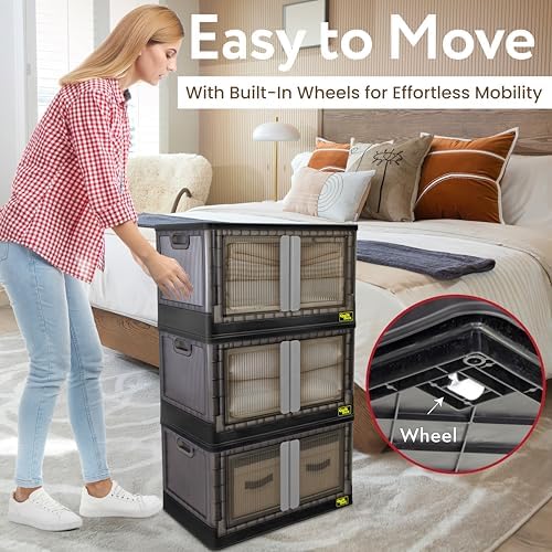 Quik Box - 19 Gallon 3 Pack Stackable Storage Bins with Doors, Collapsible Organizer Foldable Container, for Bedroom Living Room Neat, Tidy Dorms and Organized Homes, Boxes - Image 3