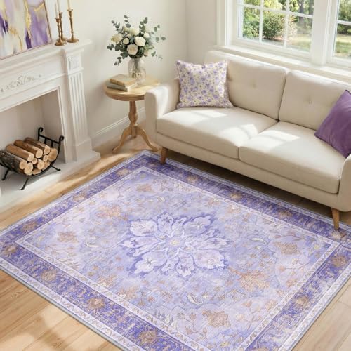 RELEANY Washable Area Rug, 4'x6', Purple - Image 2
