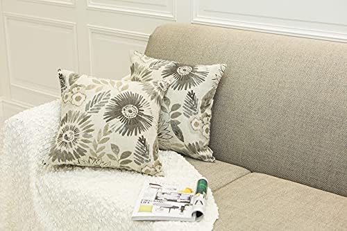Mika Home Pack of 2 Throw Pillow Covers Decorative Pillow Cases for Sofa Couch Bed,Sunflower Pattern,22x22 Inches,Grey Cream - Image 3