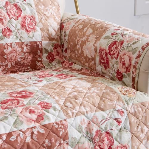 Great Bay Home Reversible Floral Patchwork Recliner Furniture Protector - Machine Washable, Scalloped Edge, Stain Resistant, Printed Furniture Cover for Dogs, Kids, and Pets (Burgundy/Taupe) - Image 4
