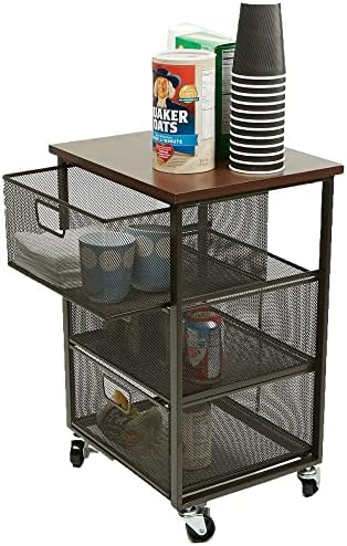 Mind Reader 3 Drawer Storage Organizer with Wood Top, Rolling Office Organizer Cabinet with Wheels, Office, Metal Mesh, Black - Image 4