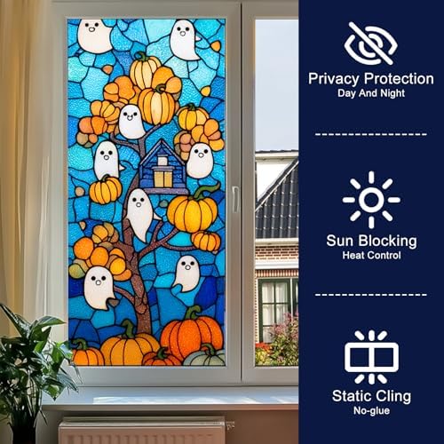 HOMETITUTE Halloween Ghost Pumpkin Privacy Window Cling 17.7x39.3 PVC - Image 3