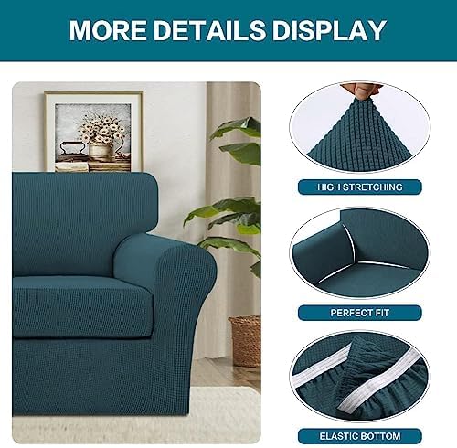 Turquoize 2 Piece Chair Covers Chair Slipcovers for Living Room Armchair Couch Cover Chair Sofa Cover with Individual Cushion Covers Furniture Cover for Chairs Feature Thick Fabric (Chair, Deep Teal) - Image 4