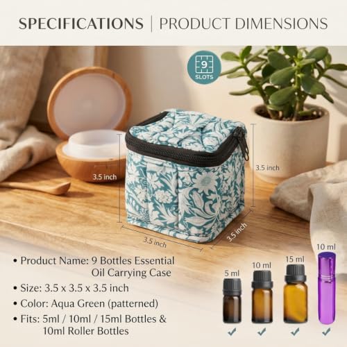 9 Bottles Essential Oil Carrying Case with Thick Foam Protection, Portable and Shockproof Organizer for 5ml to 10ml,15ml Bottles, Nail Polish, Roller Balls and Travel (Aqua Green) - Image 2