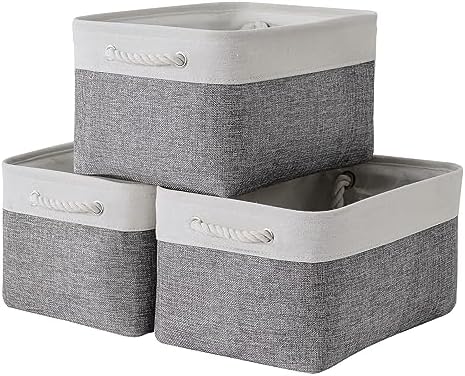 TheWarmHome Storage Bins for Shelves - 13.8L×9.8W×6.7H inch 3 Pack Medium Collapsible Storage Baskets for Organizing | Fabric Storage Cubes for Linen Closet Toy Home (White&Grey) by TheWarmHome
