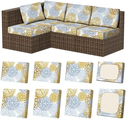8Pcs Outdoor Cushion Covers, Stretch Patio Furniture Couch Chair Slipcovers by VORSHAPE