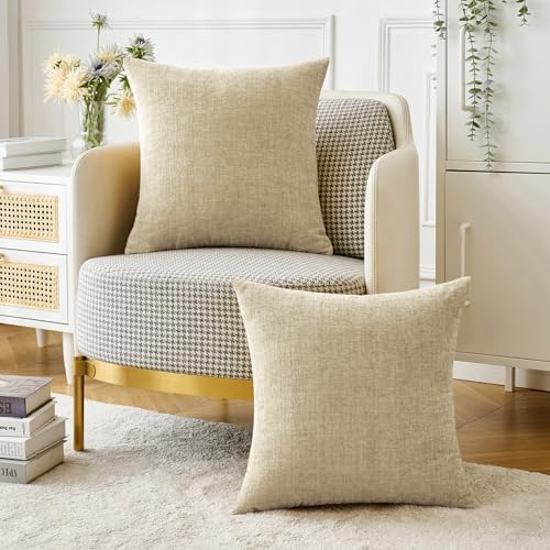 MIULEE Soft Chenille Throw Pillow Covers Beige 20x20 Inch Pack of 2 - Image 5