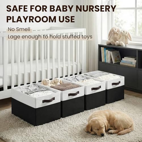 Criusia Large Storage Bins for Shelves 4 Pack, Closet Storage Baskets for Clothes Blanket Beddings Towels, Collapsible Fabric Closet Organizer Bins with Handles/ Laundry Room Organization - Image 4