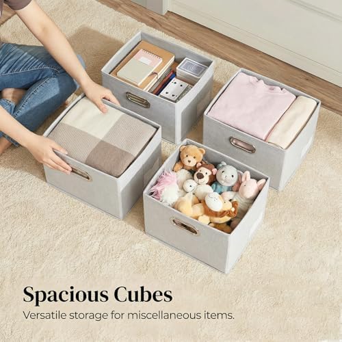 PRANDOM Storage Bins with Lids [3-Pack] Linen Fabric Foldable Storage Boxes Organizer Containers Baskets Cube with Cover for Bedroom Closet Office Beige（11.4X8.6X6.7 - Image 4