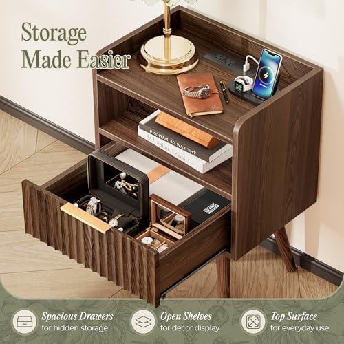 Huuger Nightstand with Charging Station, USB-C Port, End Table - Image 6