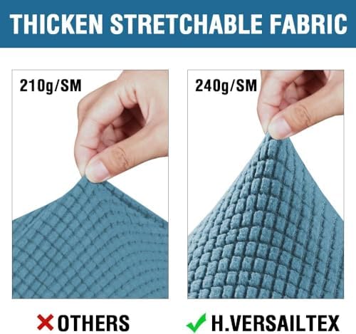 H.VERSAILTEX 4 Piece Stretch Sofa Covers for 3 Cushion Couch Covers for Living Room Furniture Slipcovers (Base Cover Plus 3 Seat Cushion Covers) Thicker Jacquard Fabric (Large Sofa, Storm Blue) - Image 3