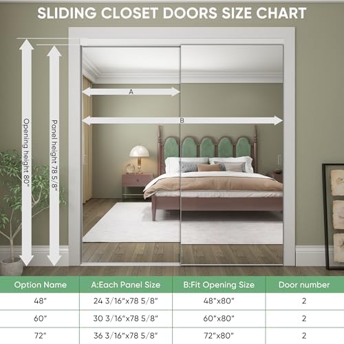 JUBEST 72''x80'' Mirror Closet Doors, One Side Sliding Closet Door - Image 2