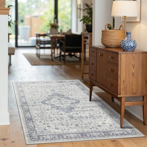 Rugxara 3x5 Entryway Rug,Grey Vintage Boho Bedroom Area Rug - Image 3