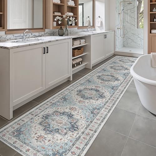 Madane Washable Runner Rugs 2x12 Long for Hallway Kitchen Soft, Blue - Image 3