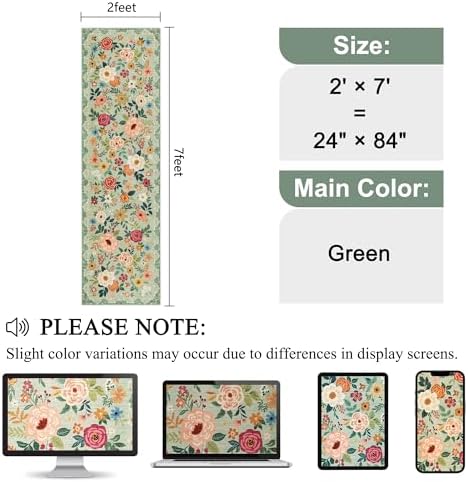 DUKINO 2x7 Runner Rug for Hallway, Washable Runner Rug Non Slip, Green - Image 2