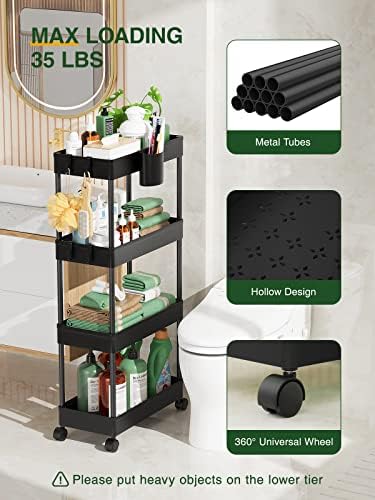 LEHOM Slim Rolling Storage Cart - 4 Tiers Bathroom Organizer Utility Cart - Image 6