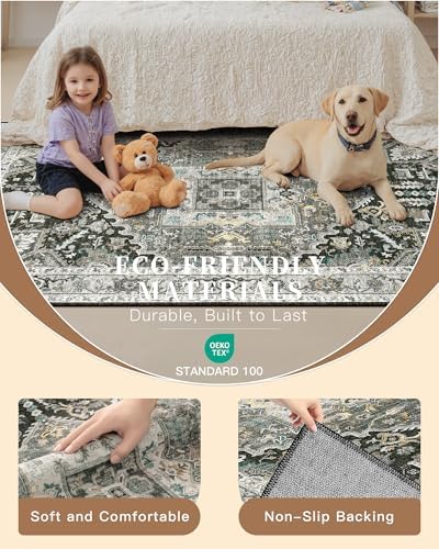 Madane Washable Runner Rugs 2x12 for Hallway Kitchen Grey Green/Black Olive - Image 6