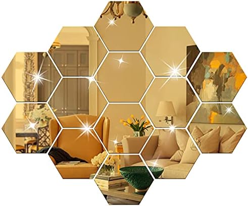 DIY Wall Decals Acrylic Mirror Sticker Set 12 Pcs, Hexagon Mirror Wall Stickers for Living Room Bedroom Decor (Gold) - Image 2