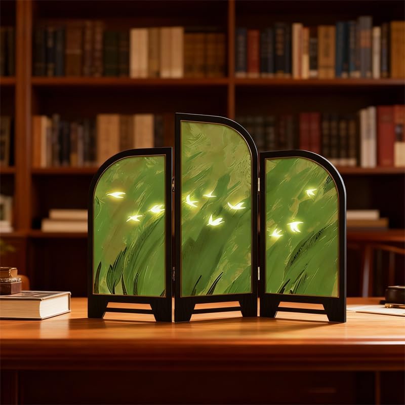 Tabletop Folding Screen, Green Flying Bird Desk Partition - Image 6