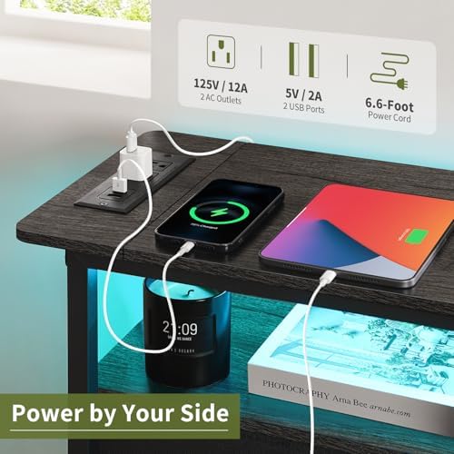 Yoobure End Table with Charging Station, LED Narrow Side Table Bedside Table, Small Night Stand End Tables Living Room, Skinny Nightstand with 3 Fabric Drawers, Side Tables Bedroom for Small Spaces - Image 5