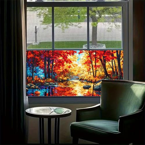 HOMETITUTE Autumn Forest Scenic Privacy Window Film 39.3x17.7 Inch PVC - Image 2
