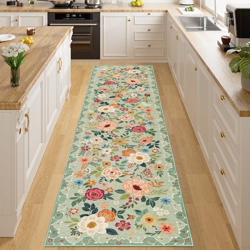 DUKINO 2x8 Runner Rug, Washable Runner Rug for Kitchen Non Slip, Green by DUKINO