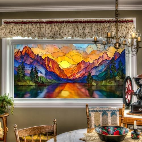HOMETITUTE Mountain Sunset Stained Glass Window Cling 39.3x17.7 Inch PVC - Image 4
