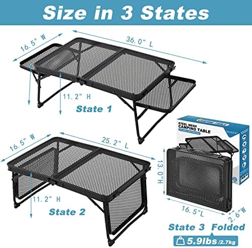 Small Low Camping Table with 2 Wing Panels, Folding Low Picnic & Outdoor Table with 2 Shelves, Lightweight & Easy Carry for Beach, Fishing, Sturdy Steel Mesh Top (3 FT, Black) - Image 2