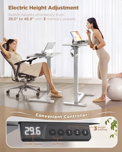 24"x 16" Electric Overbed Table, Rolling Laptop Desk for Bed, White - Image 4