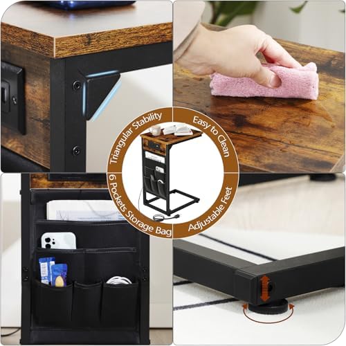 AMHANCIBLE C Shaped End Table with Charging Station, TV Tray - Image 6